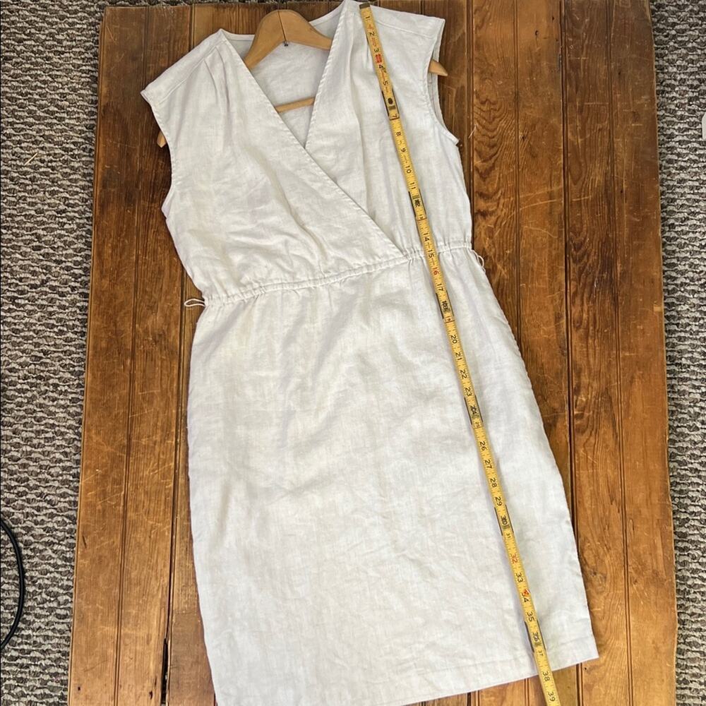 J. McLaughlin linen dress casual midi tan v neck sleeveless wrap top size medium - Picture 3 of 8